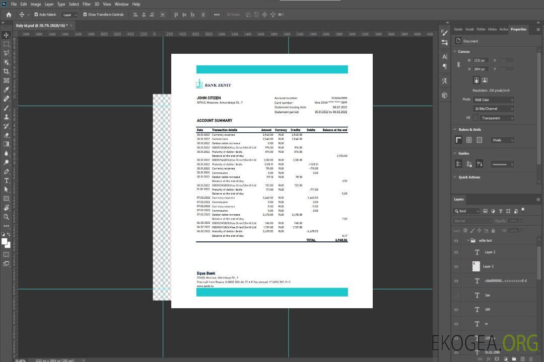 Relevé de la Zenit Bank de Russie xls template